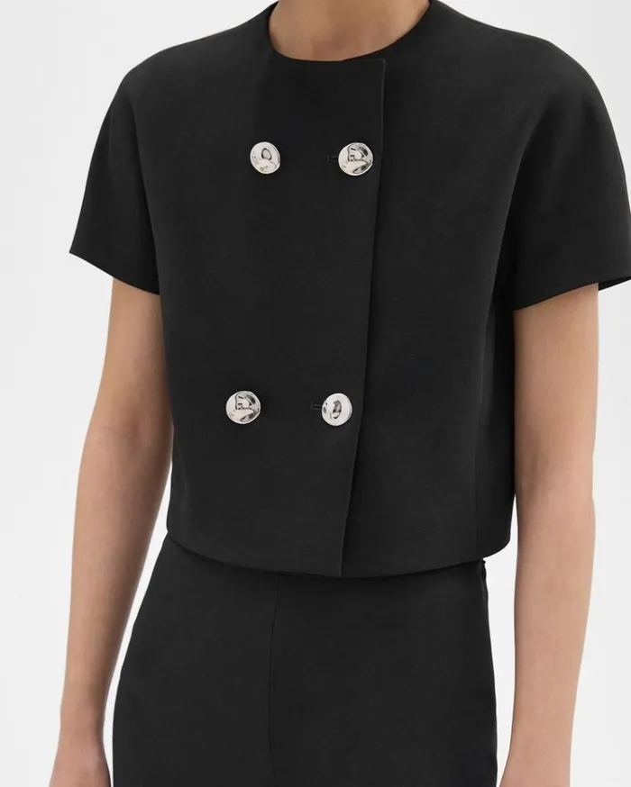 Theory DoubleBreasted Crop Top In Crepe Black Women Tops Theory DoubleBreasted Crop Top In Crepe Black Women Tops