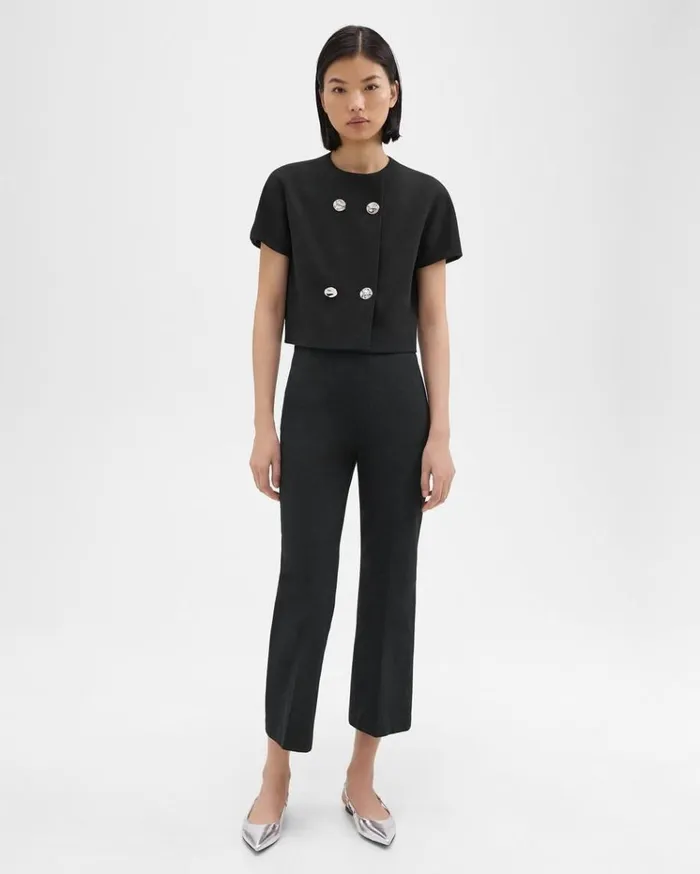 Theory DoubleBreasted Crop Top In Crepe Black Women Tops Theory DoubleBreasted Crop Top In Crepe Black Women Tops