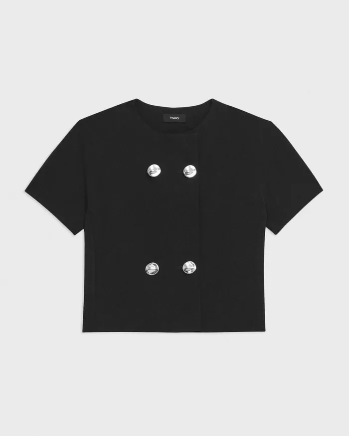 Theory DoubleBreasted Crop Top In Crepe Black Women Tops Theory DoubleBreasted Crop Top In Crepe Black Women Tops