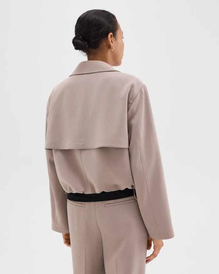 Theory DoubleBreasted Crop Trench In Admiral Crepe Cinder Women Outerwear