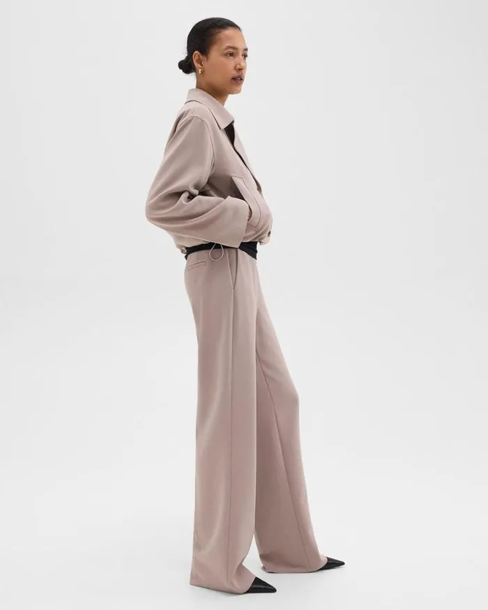 Theory DoubleBreasted Crop Trench In Admiral Crepe Cinder Women Outerwear