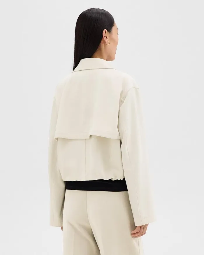 Theory DoubleBreasted Crop Trench In Admiral Crepe Rice Women Outerwear