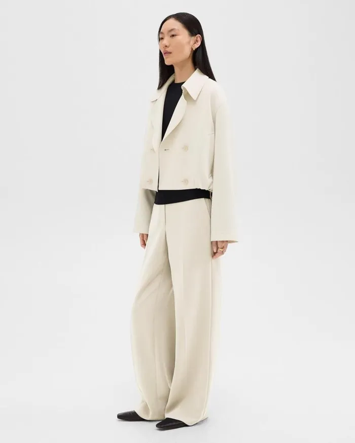 Theory DoubleBreasted Crop Trench In Admiral Crepe Rice Women Outerwear