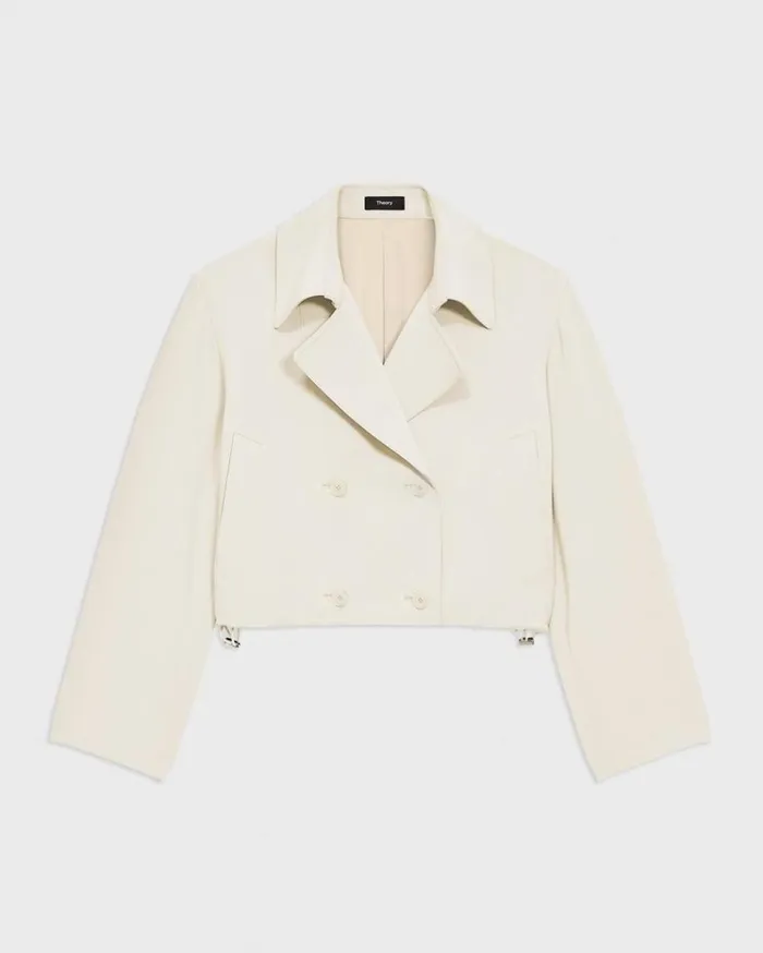 Theory DoubleBreasted Crop Trench In Admiral Crepe Rice Women Outerwear