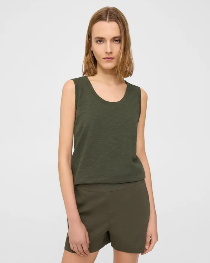 Theory Easy Tank Top In Organic Slub Cotton Dark Olive Women TShirts Tank Tops