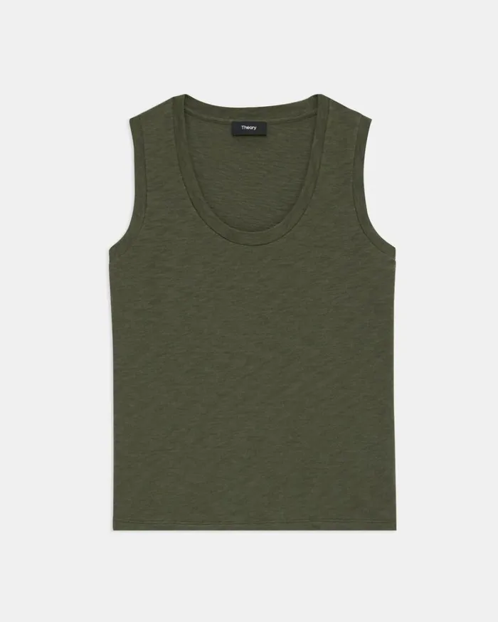 Theory Easy Tank Top In Organic Slub Cotton Dark Olive Women TShirts Tank Tops Theory Easy Tank Top In Organic Slub Cotton Dark Olive Women TShirts Tank Tops