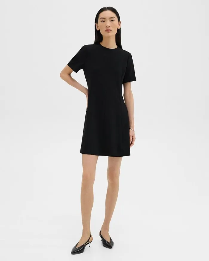 Theory Flared ShortSleeve Dress In Admiral Crepe Black Women Dresses