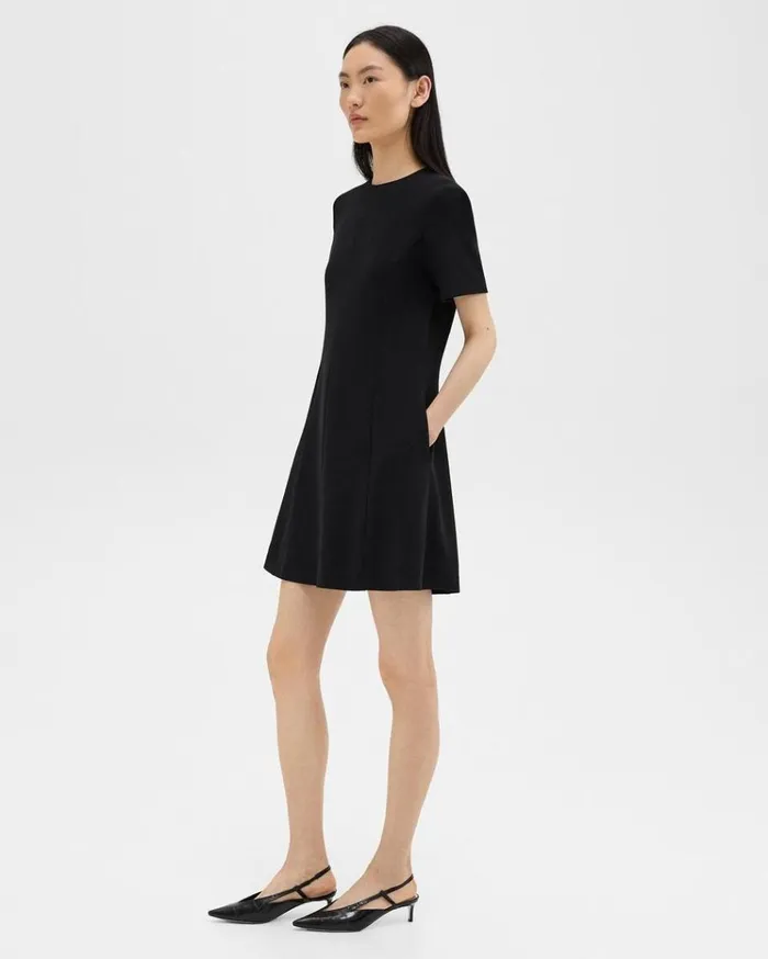 Theory Flared ShortSleeve Dress In Admiral Crepe Black Women Dresses