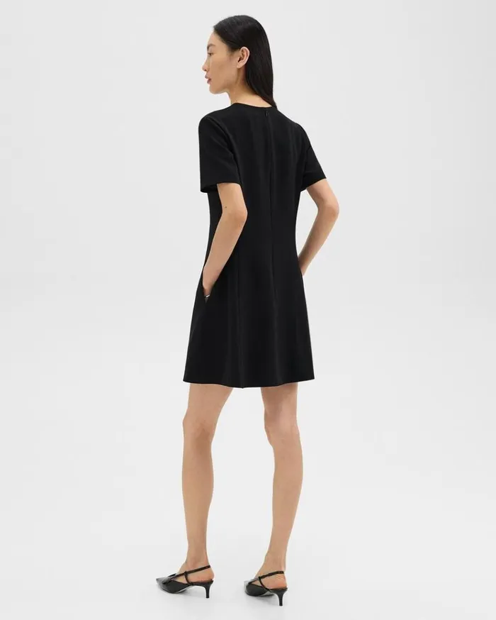 Theory Flared ShortSleeve Dress In Admiral Crepe Black Women Dresses