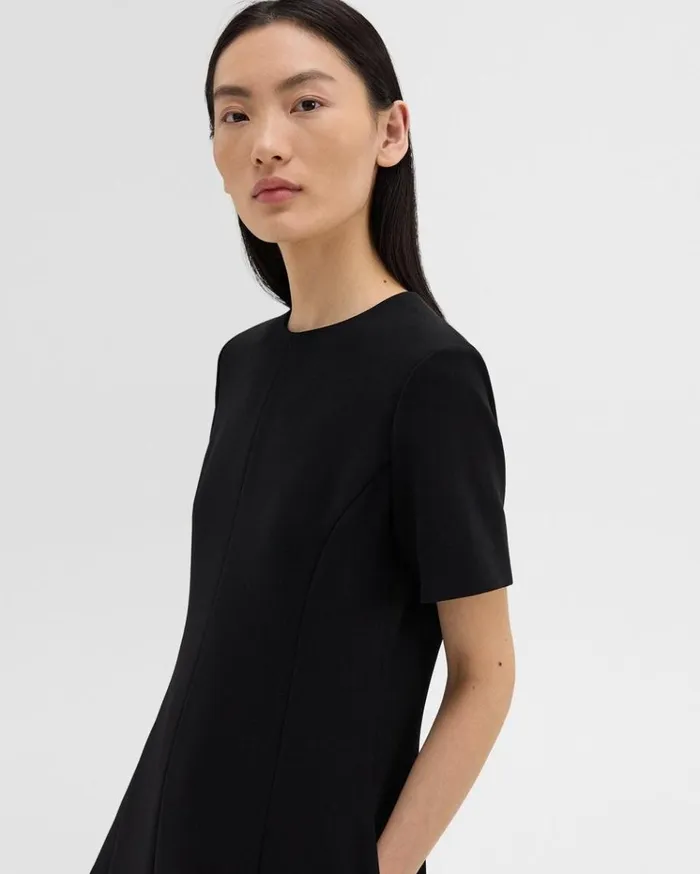 Theory Flared ShortSleeve Dress In Admiral Crepe Black Women Dresses