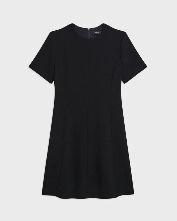 Theory Flared ShortSleeve Dress In Admiral Crepe Black Women Dresses