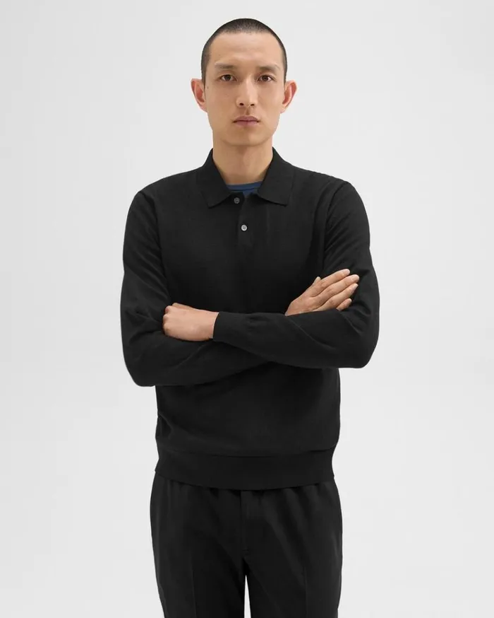 Theory Goris LongSleeve Polo Shirt In Light Bilen Black Men TShirts Polos