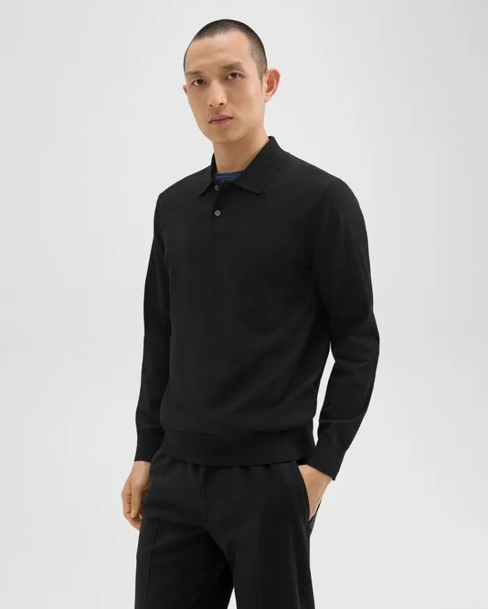 Theory Goris LongSleeve Polo Shirt In Light Bilen Black Men TShirts Polos Theory Goris LongSleeve Polo Shirt In Light Bilen Black Men TShirts Polos