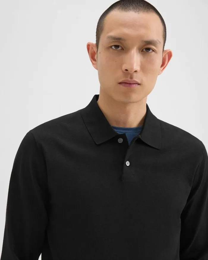 Theory Goris LongSleeve Polo Shirt In Light Bilen Black Men TShirts Polos Theory Goris LongSleeve Polo Shirt In Light Bilen Black Men TShirts Polos