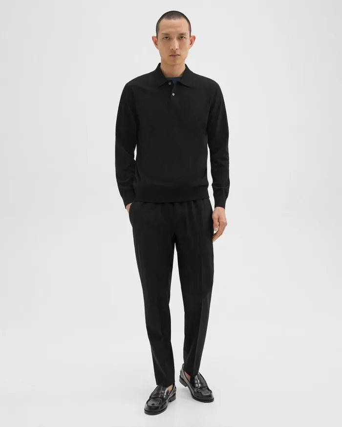 Theory Goris LongSleeve Polo Shirt In Light Bilen Black Men TShirts Polos Theory Goris LongSleeve Polo Shirt In Light Bilen Black Men TShirts Polos
