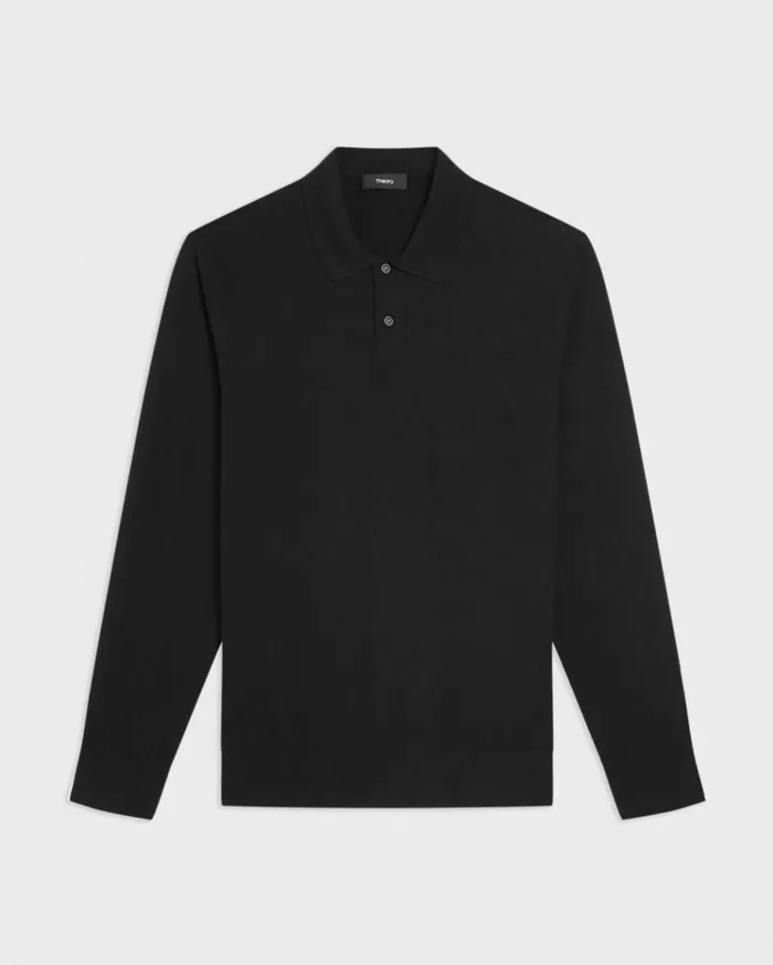 Theory Goris LongSleeve Polo Shirt In Light Bilen Black Men TShirts Polos Theory Goris LongSleeve Polo Shirt In Light Bilen Black Men TShirts Polos