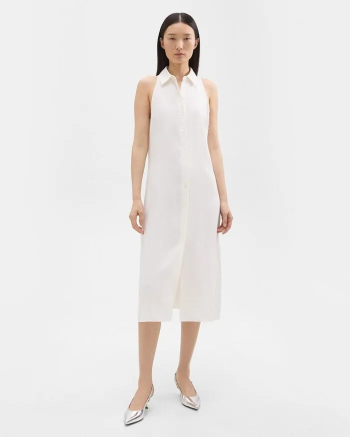 Theory Halter Neck Shirt Dress In LinenViscose Ivory Women Dresses