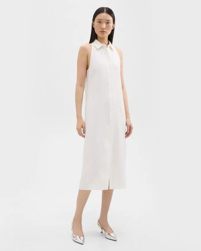 Theory Halter Neck Shirt Dress In LinenViscose Ivory Women Dresses Theory Halter Neck Shirt Dress In LinenViscose Ivory Women Dresses