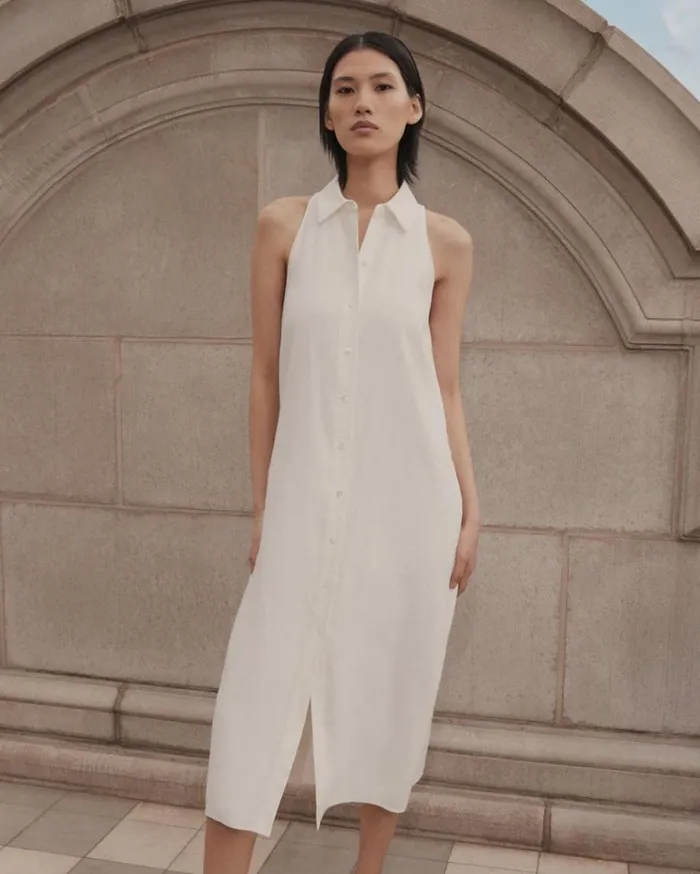 Theory Halter Neck Shirt Dress In LinenViscose Ivory Women Dresses Theory Halter Neck Shirt Dress In LinenViscose Ivory Women Dresses