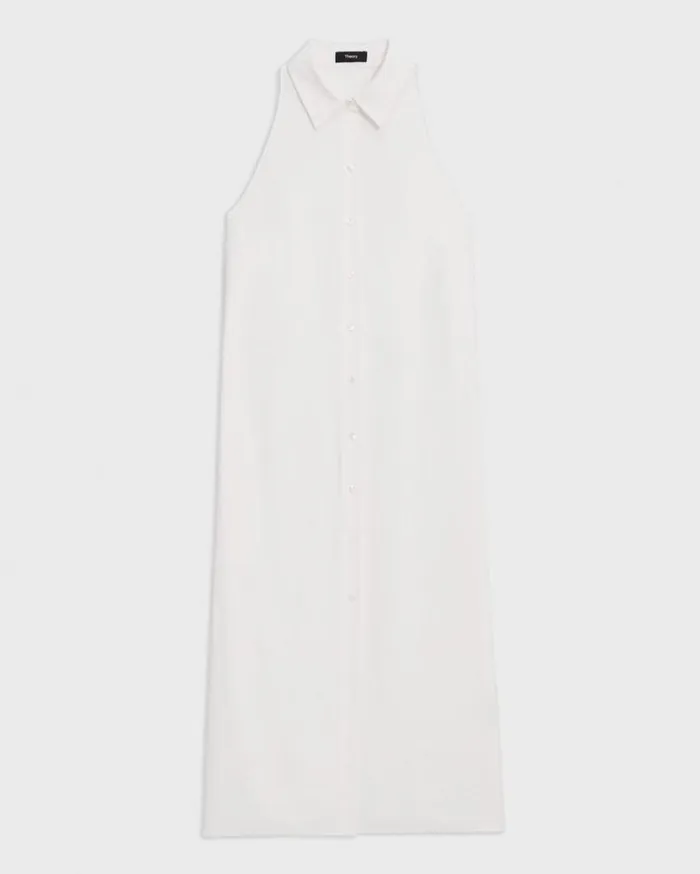 Theory Halter Neck Shirt Dress In LinenViscose Ivory Women Dresses Theory Halter Neck Shirt Dress In LinenViscose Ivory Women Dresses