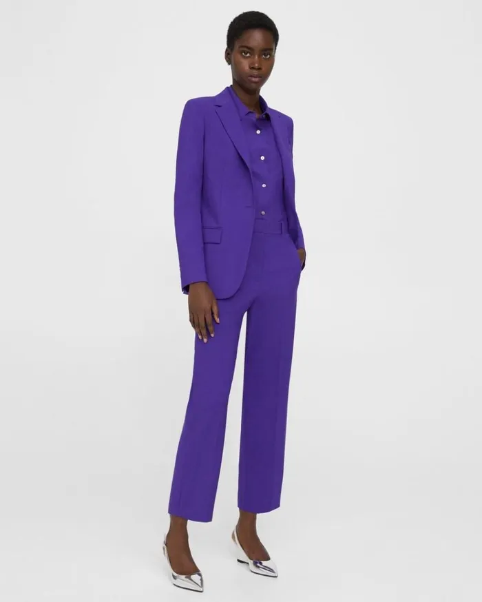 Theory HighWaist StraightLeg Pant In Good Wool Blue Iris Women Pants