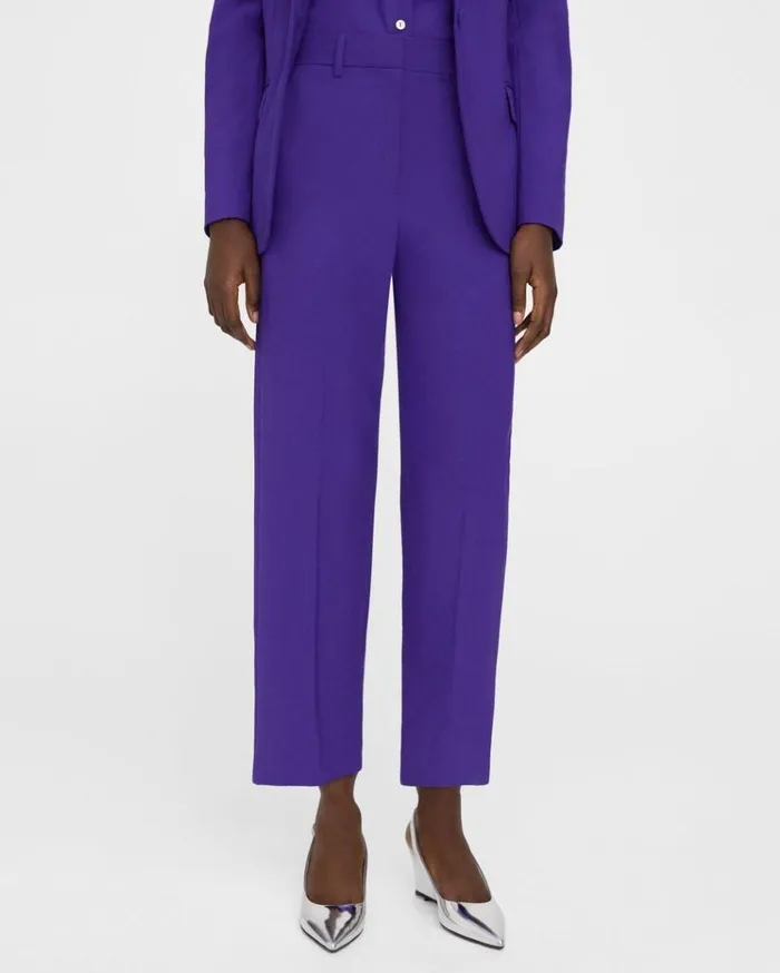 Theory HighWaist StraightLeg Pant In Good Wool Blue Iris Women Pants