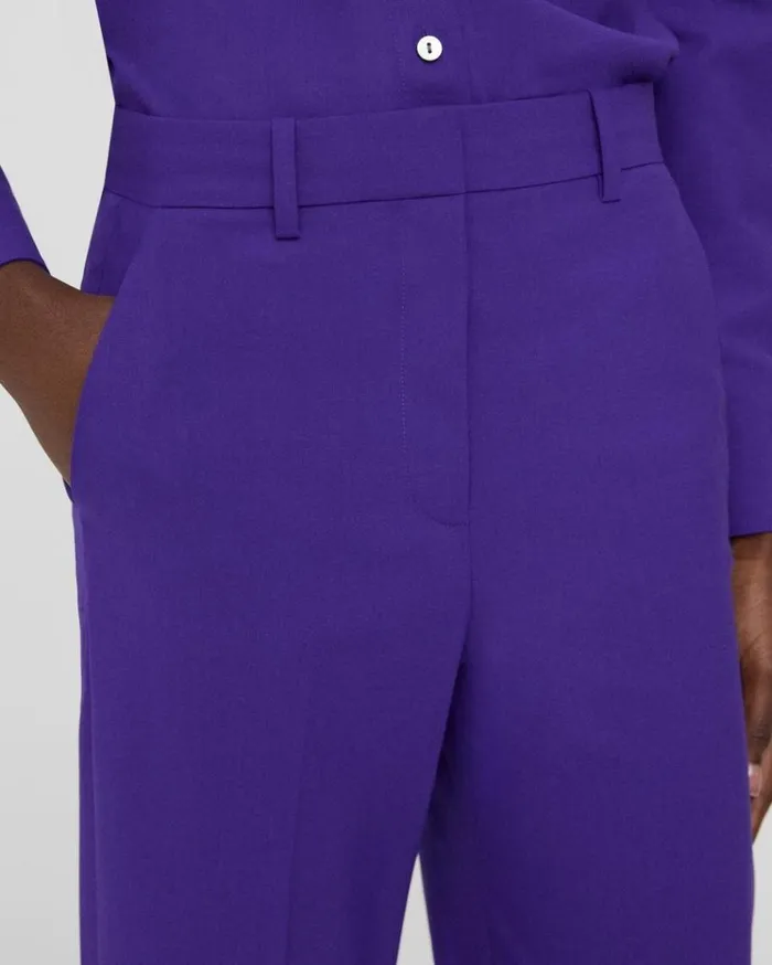 Theory HighWaist StraightLeg Pant In Good Wool Blue Iris Women Pants