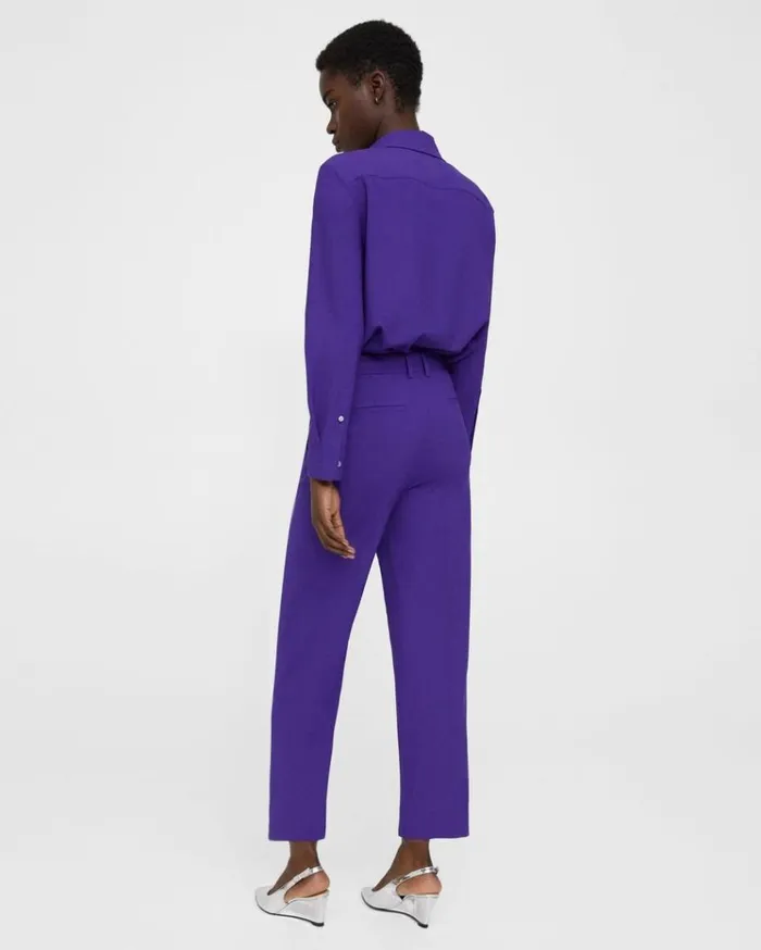 Theory HighWaist StraightLeg Pant In Good Wool Blue Iris Women Pants