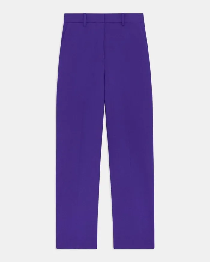 Theory HighWaist StraightLeg Pant In Good Wool Blue Iris Women Pants