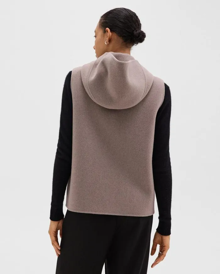 Theory Hooded ZipUp Vest In DoubleFace WoolCashmere Cinder Melange Women Outerwear