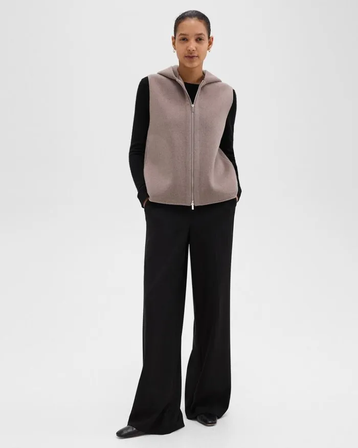 Theory Hooded ZipUp Vest In DoubleFace WoolCashmere Cinder Melange Women Outerwear
