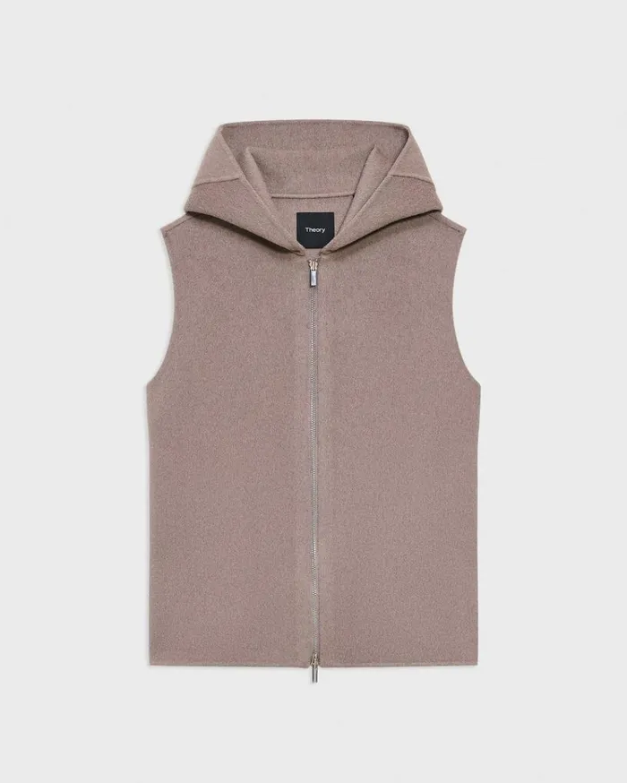 Theory Hooded ZipUp Vest In DoubleFace WoolCashmere Cinder Melange Women Outerwear