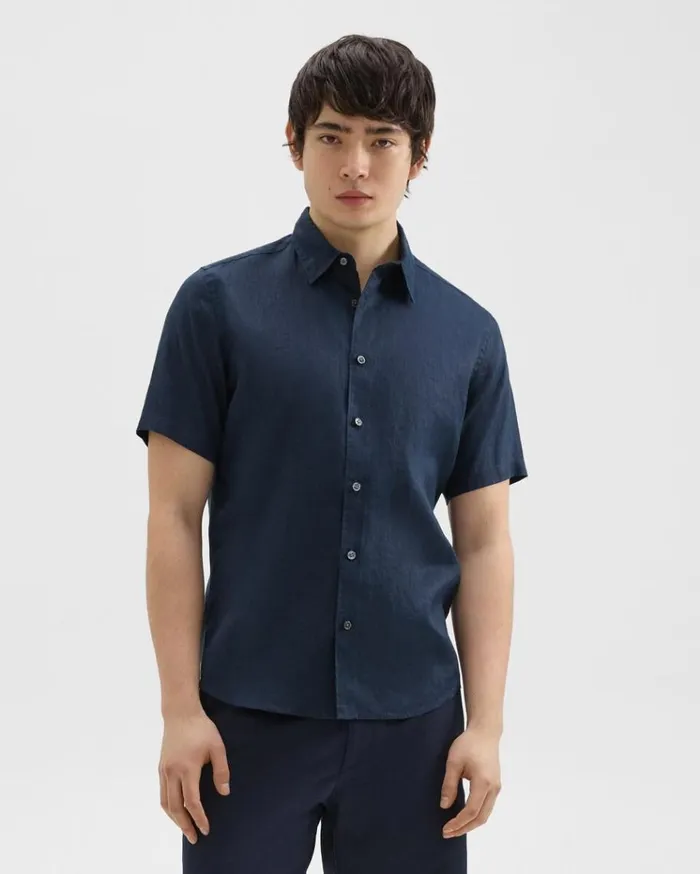 Theory Irving ShortSleeve Shirt In Relaxed Linen Baltic Men Shirts