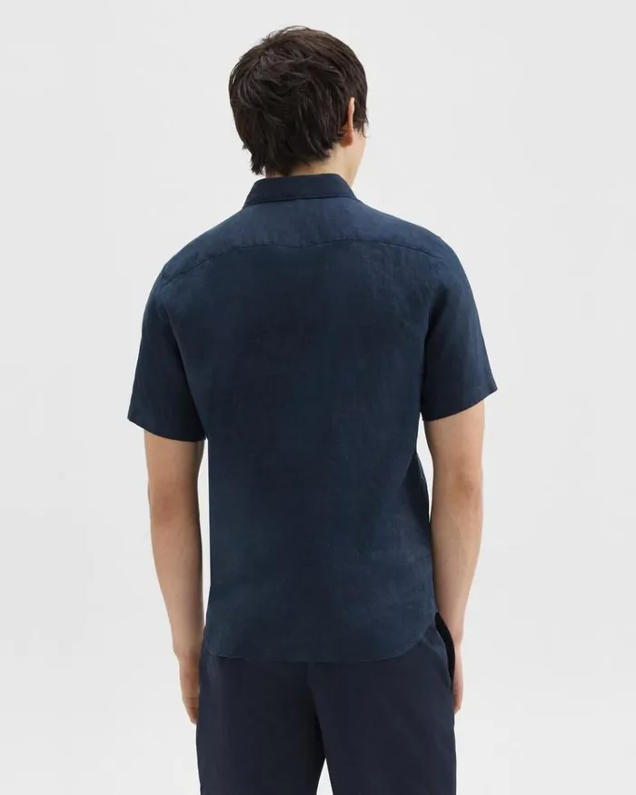 Theory Irving ShortSleeve Shirt In Relaxed Linen Baltic Men Shirts Theory Irving ShortSleeve Shirt In Relaxed Linen Baltic Men Shirts