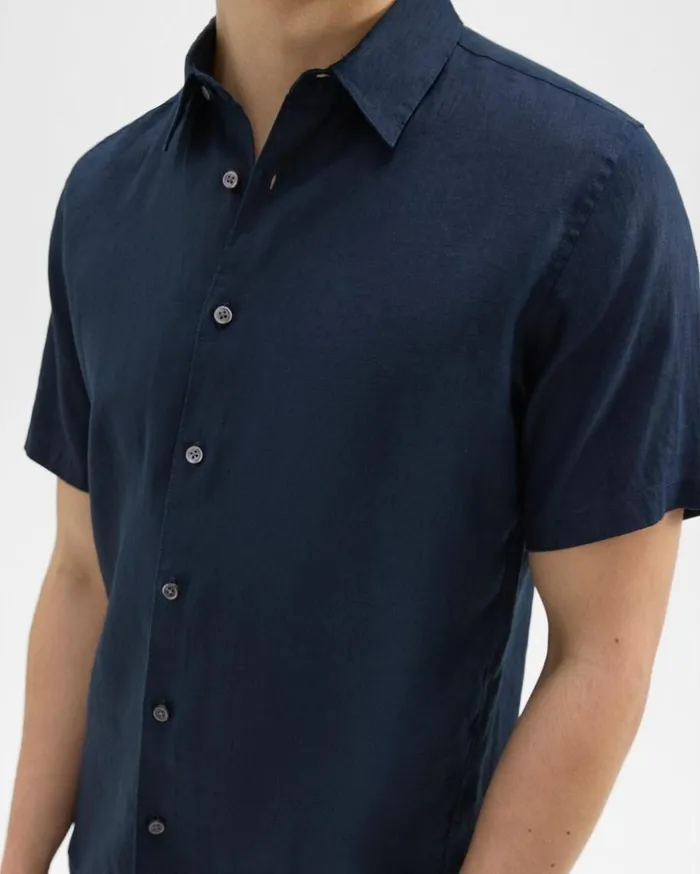 Theory Irving ShortSleeve Shirt In Relaxed Linen Baltic Men Shirts Theory Irving ShortSleeve Shirt In Relaxed Linen Baltic Men Shirts