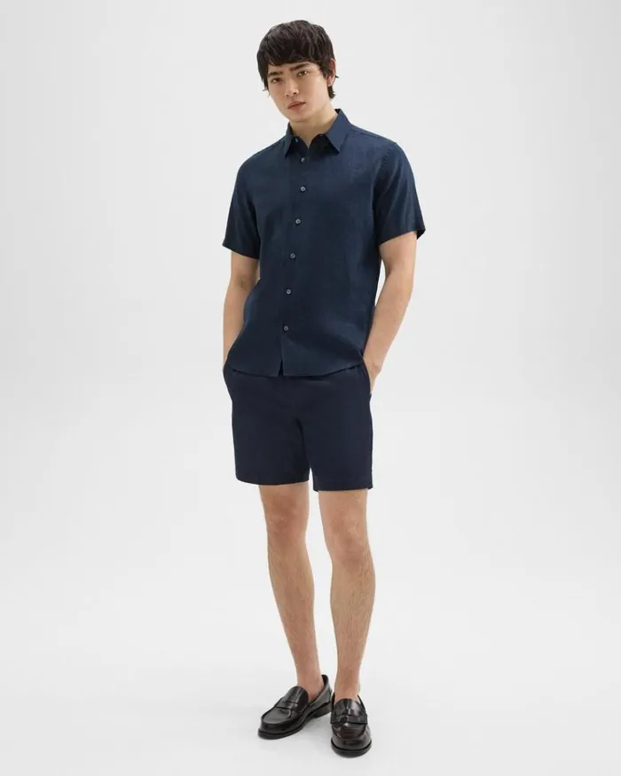 Theory Irving ShortSleeve Shirt In Relaxed Linen Baltic Men Shirts Theory Irving ShortSleeve Shirt In Relaxed Linen Baltic Men Shirts
