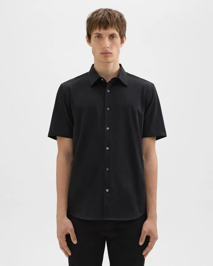 Theory Irving ShortSleeve Shirt In Structure Knit Black Men Shirts