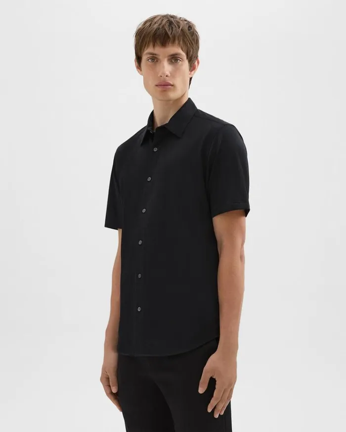 Theory Irving ShortSleeve Shirt In Structure Knit Black Men Shirts Theory Irving ShortSleeve Shirt In Structure Knit Black Men Shirts