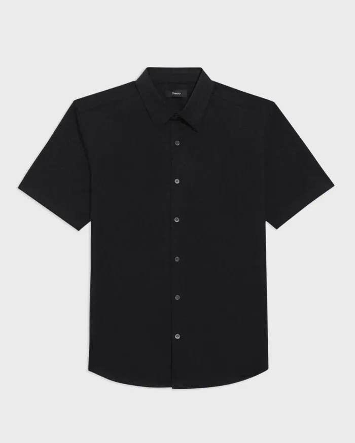 Theory Irving ShortSleeve Shirt In Structure Knit Black Men Shirts Theory Irving ShortSleeve Shirt In Structure Knit Black Men Shirts