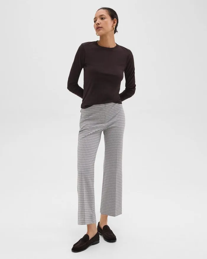 Theory Kick Pant In Stretch Houndstooth Knit Cinder Multi Women Pants