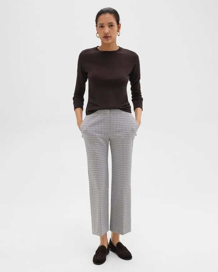 Theory Kick Pant In Stretch Houndstooth Knit Cinder Multi Women Pants Theory Kick Pant In Stretch Houndstooth Knit Cinder Multi Women Pants