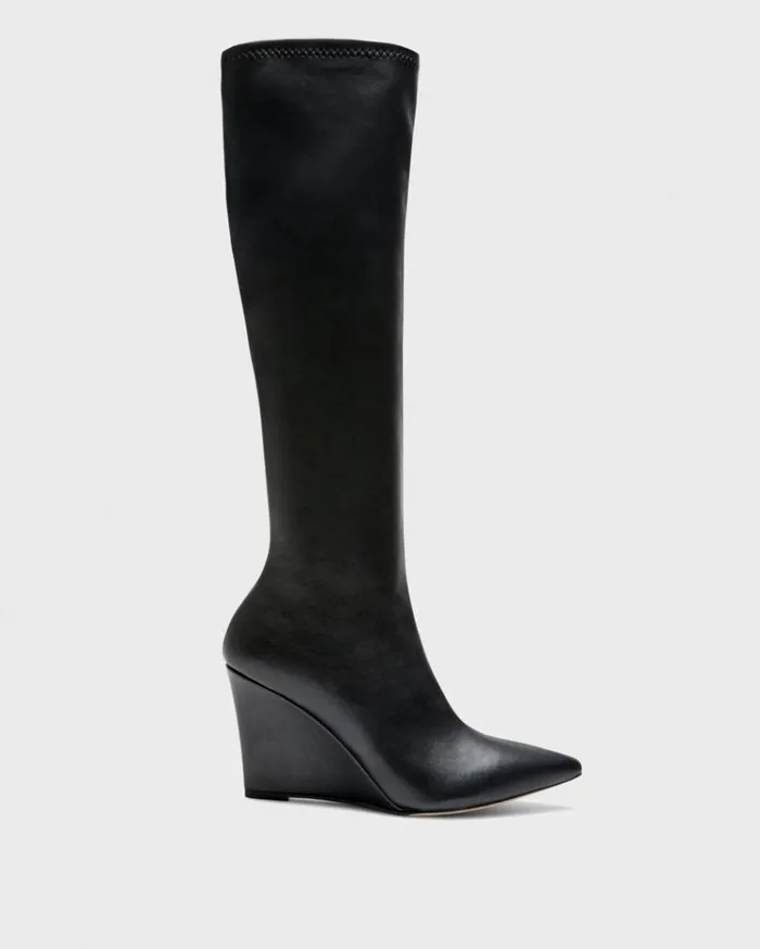 Theory KneeHigh Wedge Boot In Leather Black Women Shoes