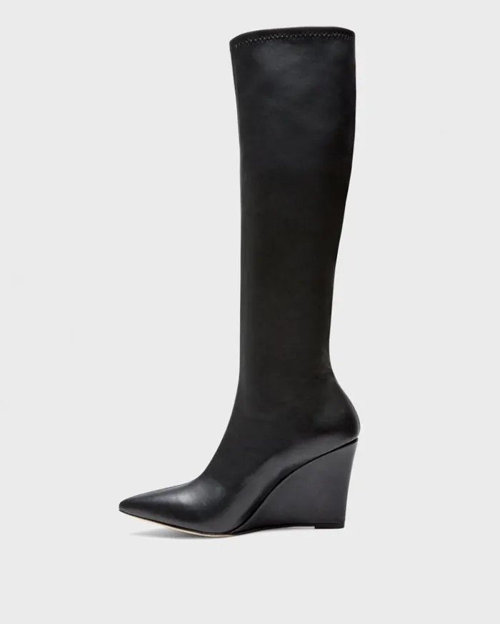 Theory KneeHigh Wedge Boot In Leather Black Women Shoes