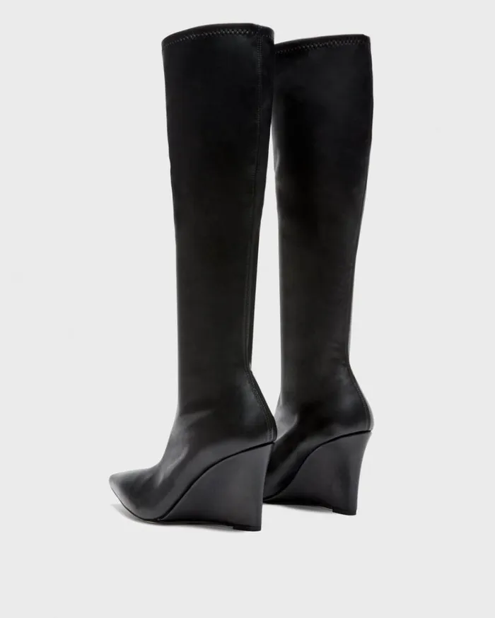 Theory KneeHigh Wedge Boot In Leather Black Women Shoes
