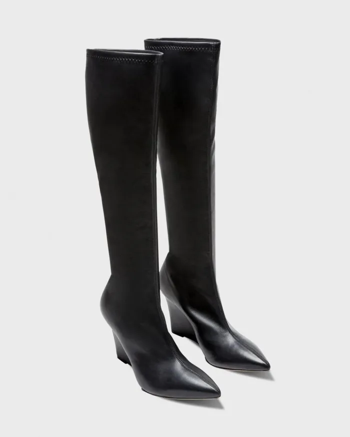 Theory KneeHigh Wedge Boot In Leather Black Women Shoes