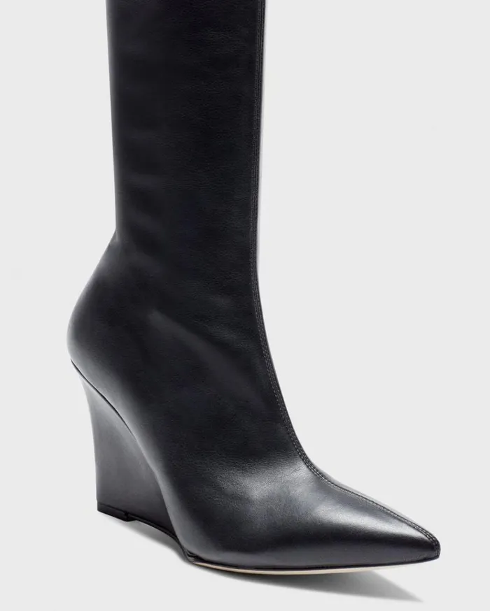 Theory KneeHigh Wedge Boot In Leather Black Women Shoes
