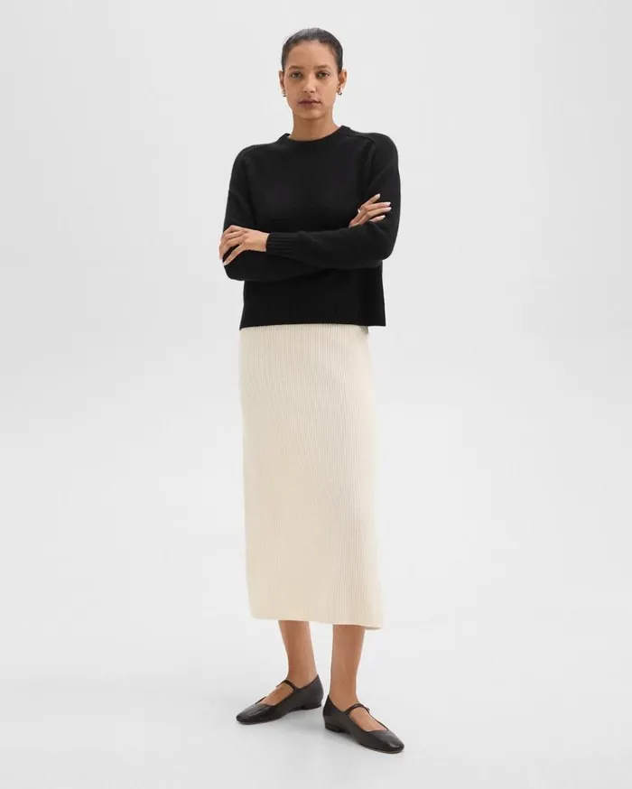 Theory Midi PullOn Skirt In Felted WoolCashmere Ivory Women Skirts