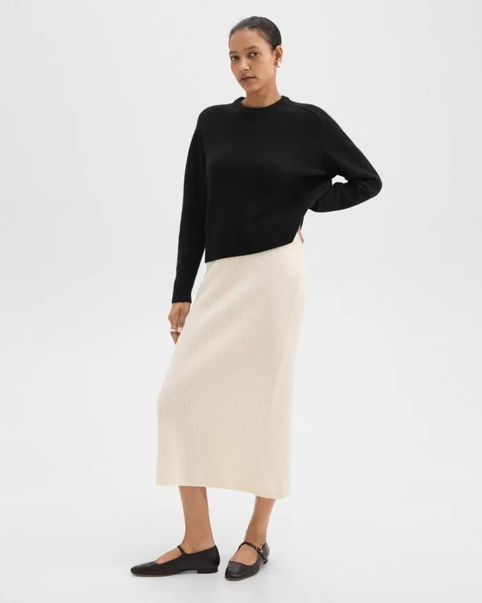 Theory Midi PullOn Skirt In Felted WoolCashmere Ivory Women Skirts Theory Midi PullOn Skirt In Felted WoolCashmere Ivory Women Skirts
