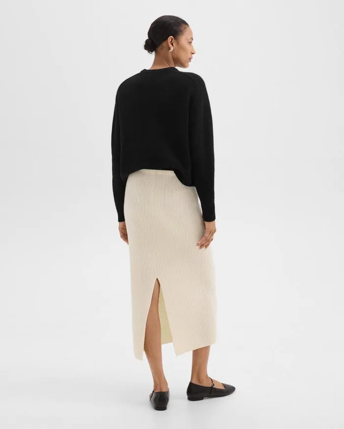 Theory Midi PullOn Skirt In Felted WoolCashmere Ivory Women Skirts Theory Midi PullOn Skirt In Felted WoolCashmere Ivory Women Skirts