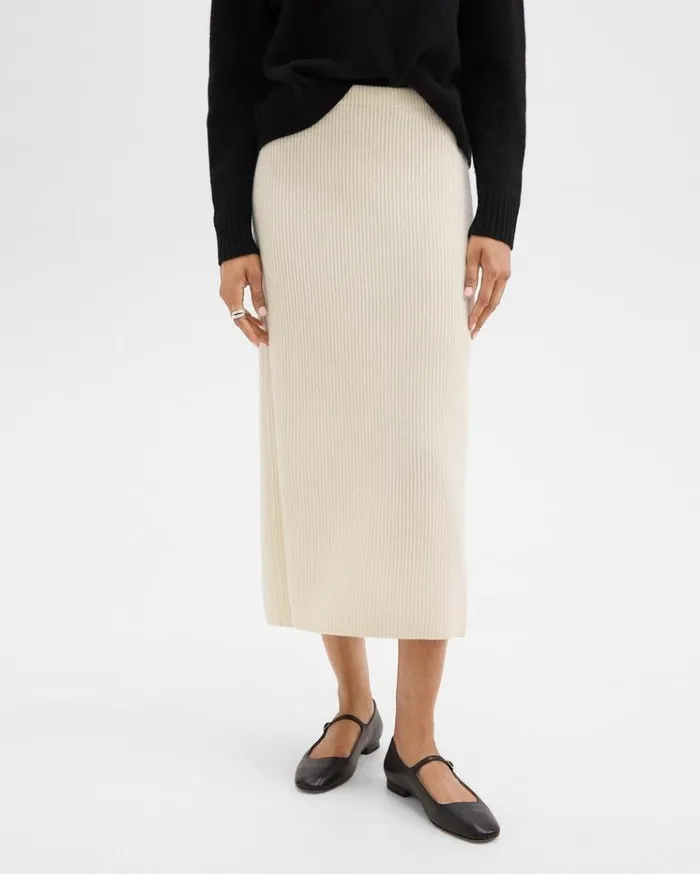 Theory Midi PullOn Skirt In Felted WoolCashmere Ivory Women Skirts Theory Midi PullOn Skirt In Felted WoolCashmere Ivory Women Skirts